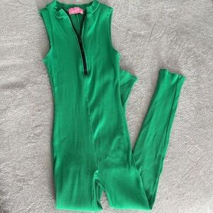 Green Sleeveless Zip-Up Jumpsuit